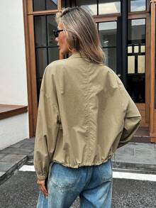 Easowa 女士休闲纯色基础款长袖风衣，秋季热门单品短款外套卡其色外套休闲上衣秋季女士外出上衣女士外出返校教师女士外出上衣女士返校冬季女士办公女士街头服饰工作女士教师机场女士外出秋季女士休闲冬季女士短款外套，休闲 - 卡其色 - 查看 2