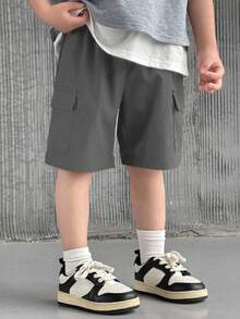SHEIN 1 chiếc quần short cargo rộng rãi, thoải mái, thời trang, đa năng dành cho bé trai, thích hợp cho mùa xuân/hè, mặc hàng ngày, chơi thể thao, đi chơi, đến trường, tụ họp, lễ hội, biểu diễn và chụp ảnh. - Xám - Xem 6