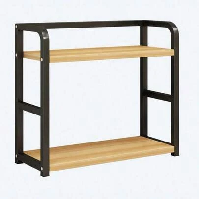 1-Piece Nordic Style Double-Layer Kitchen Storage Rack - Wooden And Iron Storage Rack, Suitable For Storing Dishes, Pots, Pans, Seasonings, And Vegetables | Frees Up Countertop Space, Suitable For Small Apartments | Stable Design Without Drilling