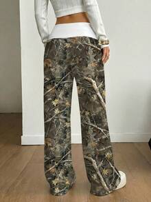 Coolane Women's Fold-Over Waist Botanical Print Loose Wide Leg Pants - Multicolor - View 2