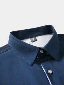 Genlund Men's Minimalist Printed Short Sleeve Shirt - Navy Blue - View 4