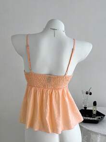 Sweetra Áo hai dây màu hồng trơn dễ thương dành cho nữ, chất liệu vải xếp ly, thích hợp cho mùa hè. - trái cam - Xem 2