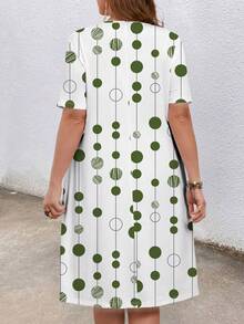 EMERY ROSE Plus Size Color Block Polka Dot Print Round Neck Short Sleeve Dress - Multicolor - View 2