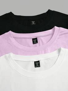 SHEIN LUNE Bộ 3 áo thun cổ tròn tay ngắn cơ bản - Nhiều màu - Xem 3