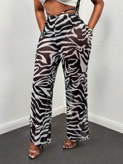 Glyssa Sexy Fishnet Print Low-Waist Beach Pants, Y2K Style