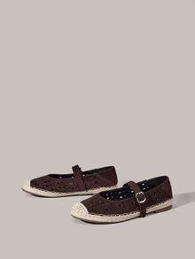 Styleloop Women Shoes Brown Hollow Belt Comfortable Breathable Casual Hemp Rope Bottom Flat Bottom Women's Shoes Daily Commuter Simple Vacation Tourism Pastoral Bohemian Music Festival Wear Women's Shoes - Coffee Brown - View 5