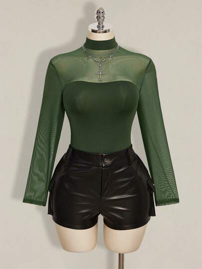 SHEIN ICON Bộ đồ liền thân gợi cảm kiểu Y2K dành cho người có thân hình mũm mĩm, phối lưới, mang hơi hướng thập niên 2