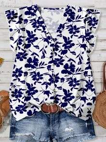 SHEIN LUNE Áo sơ mi nữ in hoa, kiểu dáng thường ngày, thích hợp cho mùa hè. - Nhiều màu - Xem 3