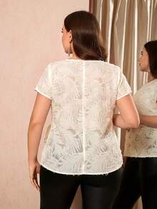 Reflora Plus Size Women's Fashionable Elegant Round Neck Short Sleeve Blouse - Apricot - View 2