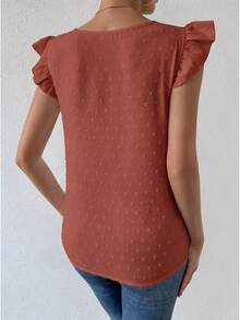 Breezaya Ruffle Collar Solid Color Loose Casual Elegant Blouse For Summer Office Work Rust Brown - Orange - View 2