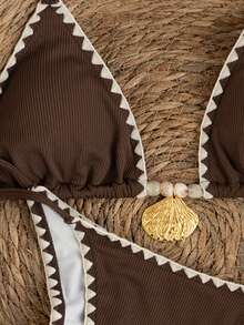 Swim Chiccia Bộ bikini hai mảnh cổ yếm mùa hè dành cho nữ, thích hợp cho kỳ nghỉ biển. - màu nâu - Xem 1