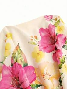 SHEIN Lady 女士印花蕾丝拼接无袖中长休闲连衣裙 - 彩色 - 查看 7