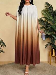 SHEIN Lady Đầm maxi dáng suông rộng, cổ tròn, tay cánh dơi, in họa tiết tie-dye, thích hợp cho nữ, thích hợp đi nghỉ mát. - Nhiều màu - Xem 5