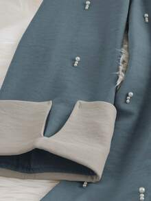 Al Najma Women's Contrast Collar & Cuff Minimalist Long Sleeve Maxi Dress - Mint Blue - View 3