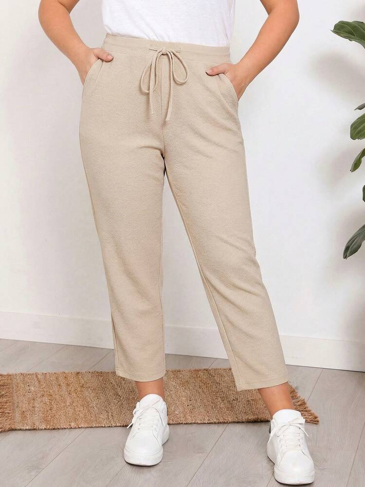 Plus Size Women Casual Solid Color Drawstring Pants