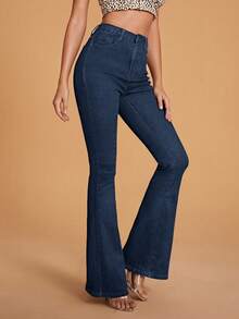 Quần jean denim ống loe có túi dành cho nữ - Màu xanh hải quân - Xem 5
