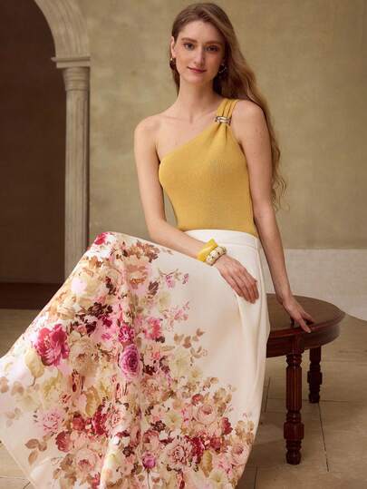 MOTF PREMIUM WOMEN'S FLORAL PRINT LINEN-LIKE LONG SKIRT, CASUAL & DATE WEAR, SPRING/SUMMER
