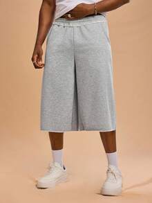 Forever 21 Quần short thể thao dài vừa phải rộng rãi màu xám cho nam có viền chưa hoàn thiện; Thích hợp để mặc hàng ngày - Xám - Xem 4