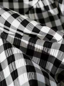 GlowEve 女士浅黄色泡泡纹理面料高档褶裥拼接半身裙，休闲度假风，适合情人节、复活节、劳动节、生日、约会、派对、海滩、旅行、春夏等场合。 - 黑與白 - 查看 3