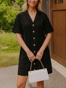 Coeurva 棉质女士春夏沙滩度假优雅正式连衣裙，女士春夏沙滩度假优雅正式碎花连衣裙，夏季女士长裙，女士休闲优雅浪漫舒适宽松黑色连衣裙，春夏，黑色连衣裙，女士直筒连衣裙，度假连衣裙，纽扣连衣裙，休闲连衣裙 - 黑色 - 查看 5