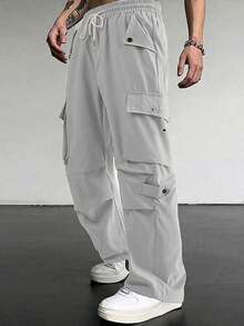 Manfinity Hypemode Men's Casual Versatile Solid Color Cargo Pants - Light Grey - View 3