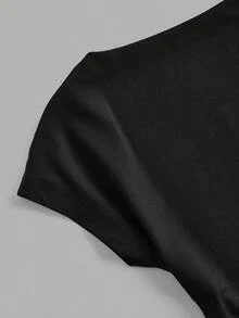 SHEIN EZwear 女士休闲简约V领短袖T恤，黑/蓝/白唇印图案，适合春夏旅行、度假、约会 - 彩色 - 查看 5
