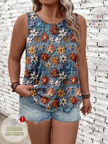 EMERY ROSE Plus Size Floral Print Casual Vacation Tank Top - Multicolor - View 4