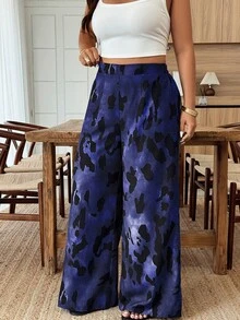 SHEIN LUNE Plus Size Women Allover Print Casual Versatile Vacation Pants, Spring/Summer - Multicolor - View 3
