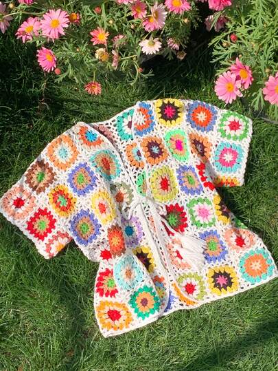 Comfortcana 多色手工钩织短袖开衫