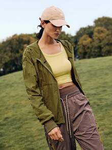 Medorelle 女士休闲度假连帽长袖拉链外套，带口袋，时尚设计，常规版型外套 - 軍綠色 - 查看 4