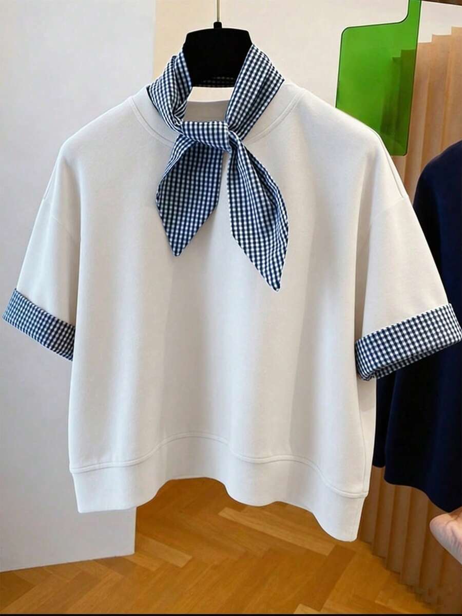 Franclia Summer Vacation Flattering Pale Yellow Lace Patchwork Shirt, Gentle Ruffled Collar Puff Sleeve Embroidered Textured Elegant Blouse - White - View 1