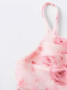 SHEIN Girlism Robe de fille adolescente à fleurs marguerite roses en tricot, taille cintrée avec fronces devant. Tenue élégante pour les sorties et les rassemblements, printemps/été, vacances et jours fériés - Rose bonbon - Voir 8