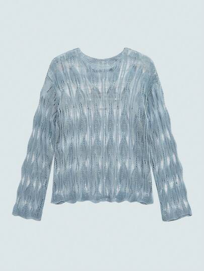 Open Phase Men's Fashionable Sexy Solid Color Hollow-Out Knit Sweater, Fall, Winter, Long Sleeve Top