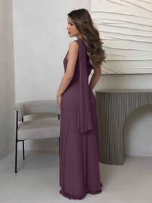 Jemour Robe maxi moulante asymétrique élégante et romantique pour femmes, style élégant et sexy pour le travail. Convient pour les fêtes, les vacances à la plage, la rentrée scolaire, les rendez-vous romantiques, la saison des mariages, les anniversaires, Pâques, les tenues de printemps/été - Mauve - Voir 2