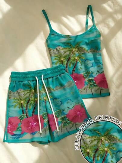 Glimmora 女士复古度假风吊带上衣和短裤两件套