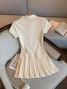 GlowEve Women's Casual Knight Embroidery Pleated Hem Dress, Summer - Beige - View 2