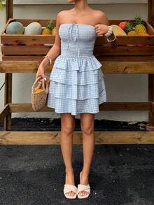 Sunnyshic 2026 Spring/Summer New Arrival Sweet Bow Tie Sexy Cold-Shoulder Tube Dress - Multicolor - View 5