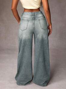 SHEIN ICON Women's Casual Wide Leg Jeans With Pockets - Blue - View 3