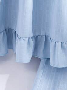 SHEIN Sparklyn Tween Girls Baby Blue Solid Color Sleeveless Top And Pants 2-Piece Set,Summer Tropical Vacation Holiday Clothes,Island Style Vintage Two Piece Sets - Baby Blue - View 6