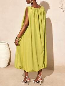 BamGleam Loose Ruched Sleeveless Dress, Relaxed Bohemian Style, Flattering Silhouette, Suitable For Beach Vacation - Green - View 1