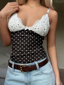 CovetEZ Top de tirantes finos con volantes, parches de encaje y estilo vintage, adecuado para el verano - Multicolor - Ver 6
