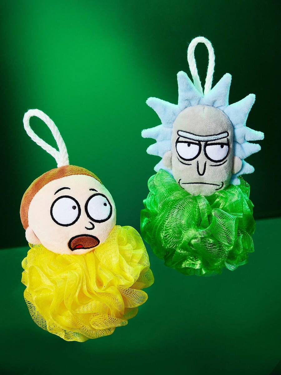 Rick and Morty X SHEIN 可爱的沐浴刷、沐浴海绵和超柔软的泡沫网,采用趣味十足的超大设计,配有挂绳,适合沐浴使用。 - 彩色 - 查看 1