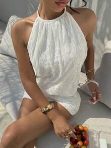 Aloruh Bộ jumpsuit hở lưng gợi cảm, thanh lịch, phong cách Bohemian nghỉ dưỡng, thích hợp cho bãi biển, đám cưới, mùa hè. - Màu be - Xem 10