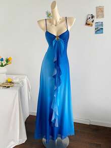 Soleia Đầm nữ ombre xếp ly viền, thời trang cho các bữa tiệc và dịp đặc biệt. - Màu xanh lam - Xem 1