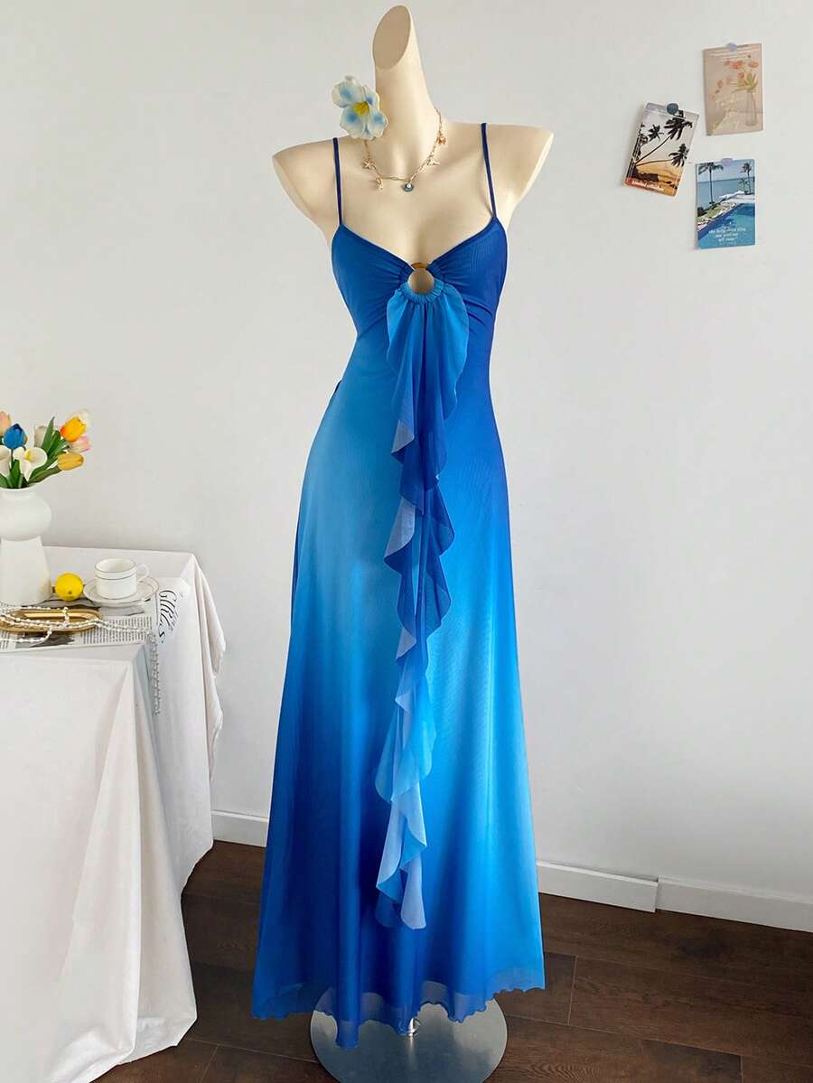 Soleia Đầm nữ ombre xếp ly viền, thời trang cho các bữa tiệc và dịp đặc biệt. - Màu xanh lam - Xem 1