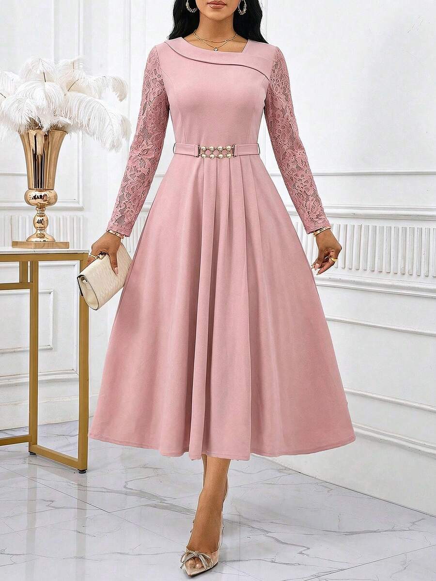 SHEIN Lady Đầm dự tiệc cho nữ, đầm đi nghỉ mát, đầm mùa hè, đầm cho quý cô, đầm hè, đầm mùa hè cho nữ, đầm hè cho phụ nữ - Hồng - Xem 1