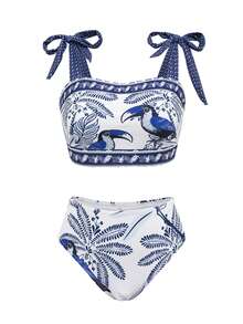 Swim Oasis 女士印花加粗肩带性感比基尼三件套，适合海滩度假 - 彩色 - 查看 4