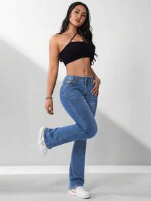 Flexra Plus Size Solid Color Minimalist Everyday Jeans - Dark Wash - View 4