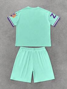Manfinity Homme Conjunto de camiseta de manga corta y pantalones cortos estampados para hombre - verde menta - Ver 3