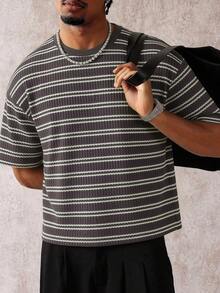 PAVTROS Camiseta de manga corta de cuello redondo casual de uso diario con rayas para hombres - Multicolor - Ver 1